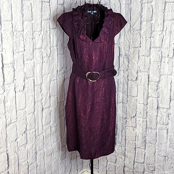 VINTAGE ANTONIO MELANI Deep Purple Lace and Ruffled Floral Dress Size‎ 10 - Picture 1 of 8